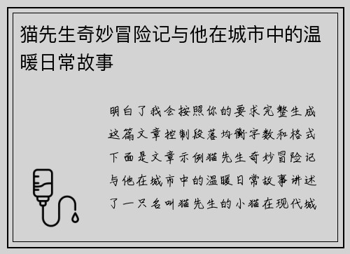 猫先生奇妙冒险记与他在城市中的温暖日常故事