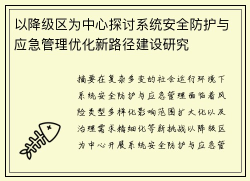 以降级区为中心探讨系统安全防护与应急管理优化新路径建设研究 以降级区为中心探讨系统安全防护与应急管理优化新路径建设研究